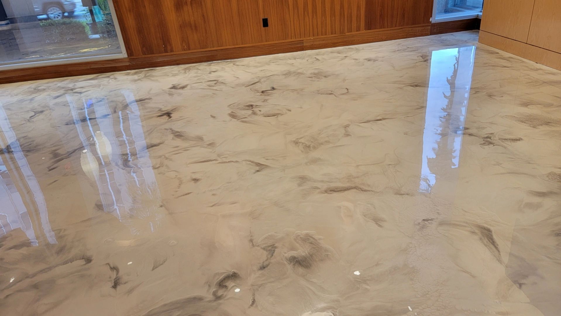 Polished concrete floor in interior showroom