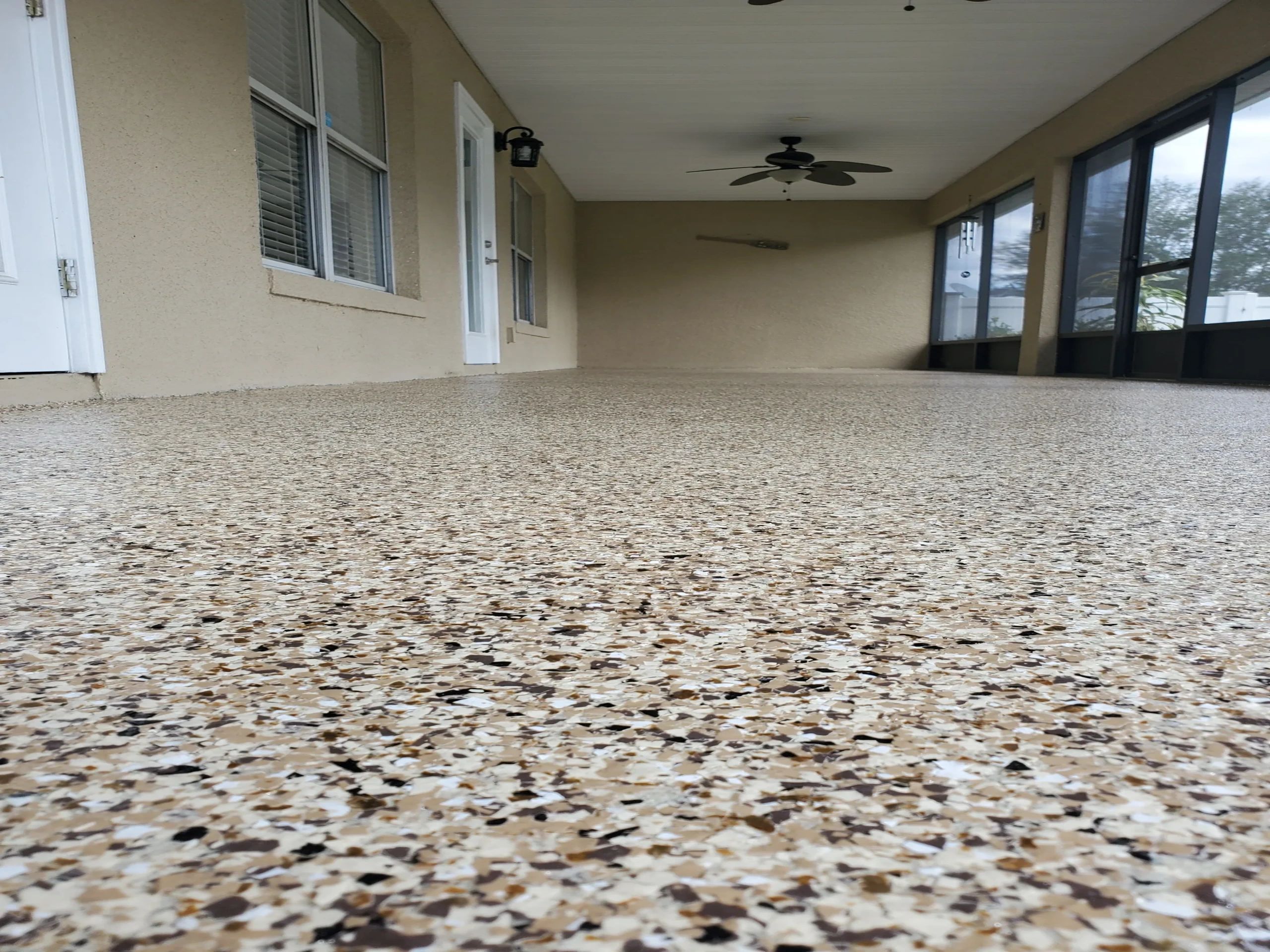 Covered patio with aggregate epoxy floor