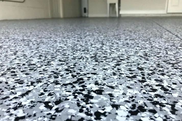 Speckled epoxy floor low angle